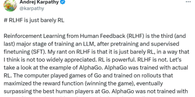 Karpathy观点惹争议：RLHF不是真正的强化学习，谷歌、Meta下场反对