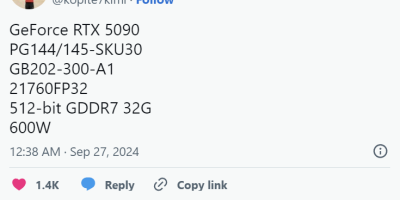 英伟达RTX 5090功耗高达600W，32G显存，核心比5080多一倍